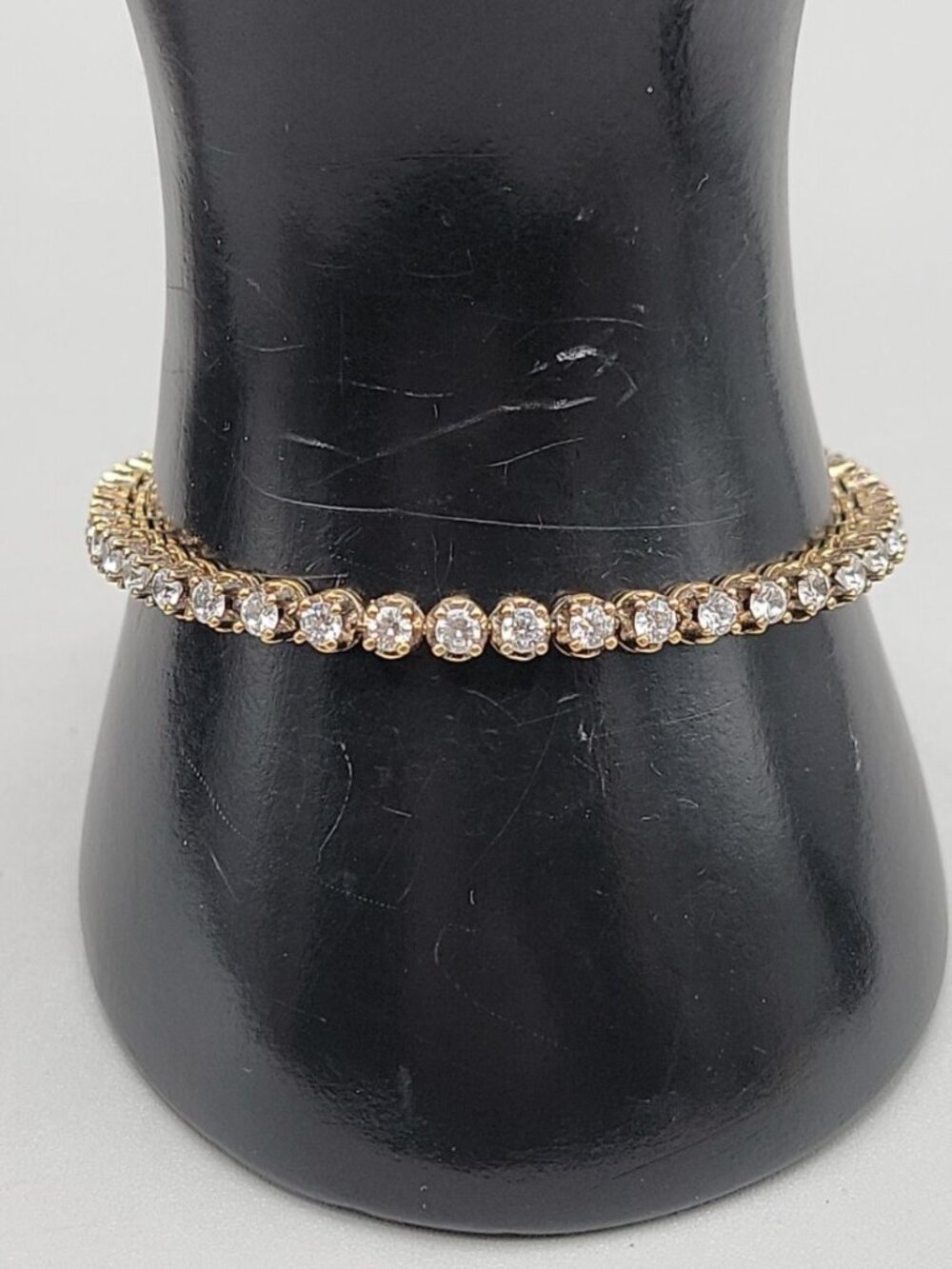 FM 87 Sterling Silver Vermeil White Topaz Tennis Bracelet Heart Charm 6.75" - Picture 5 of 13